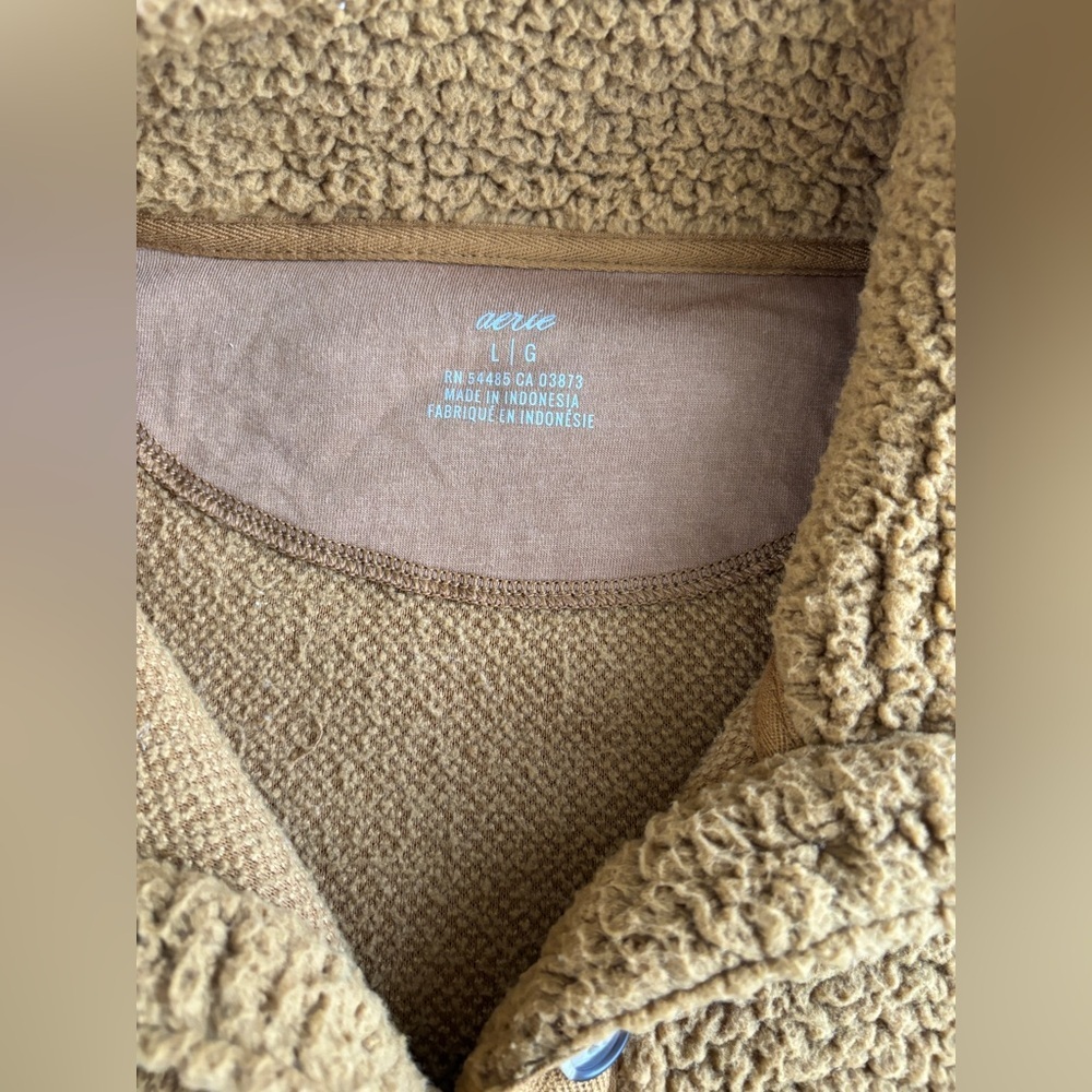 Aerie Sherpa Quarter Button Up Pullover Top Fuzzy Warm Burnt Orange Size L - Picture 5 of 8